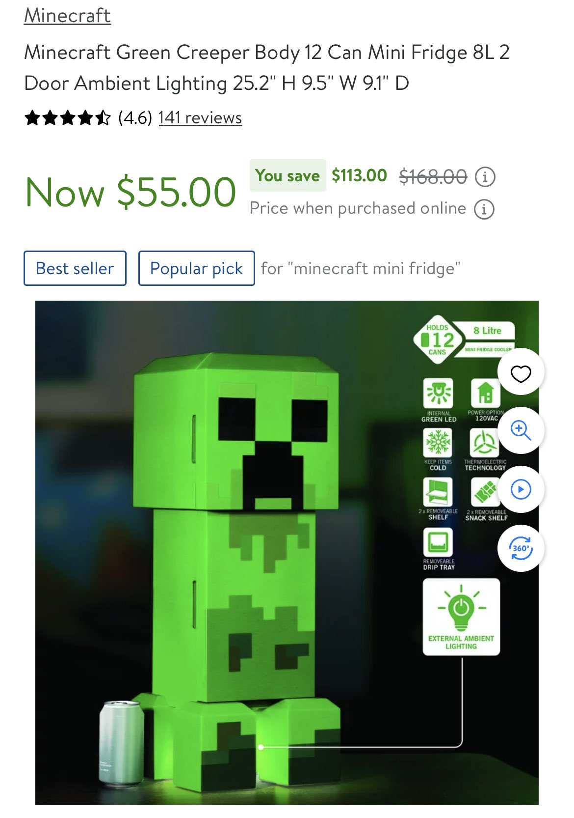 Price Errors on X: $113 off Minecraft Creeper Mini Fridge