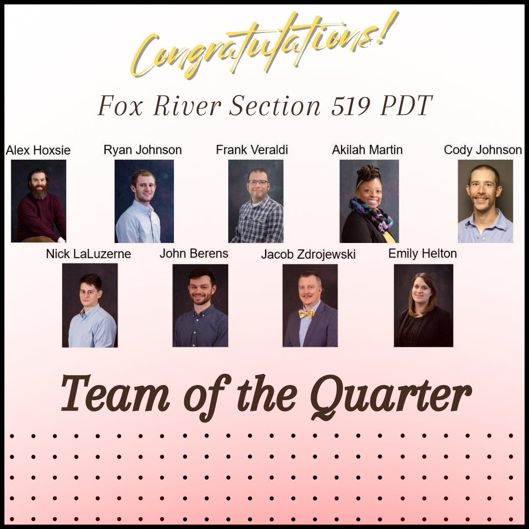 📣📣📣The Fox River Section 519 PDT is #USACEChicago district's Team of the Quarter for their hard work covering 3 highly visible, and extremely well attended, public meetings in Sept. Congratulations to the Chicago District's Team of the Quarter! 👏👏👏