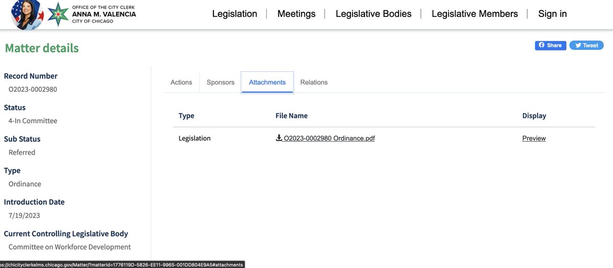 It being now over 3 hours AFTER the Workforce Development committee meeting started I note with extreme sarcasm that the substitute Paid Leave ordinance the committee considered is STILL NOT PUBLICLY POSTED on the Clerk's website. Cc: @RodriguezFor22 chicityclerkelms.chicago.gov/Matter/?matter…