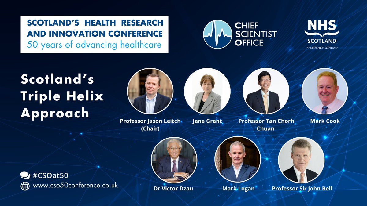 .@jasonleitch chairs a panel #CSOat50 feat. Prof. Tan Chorh Chuan @MOHSingapore, Dr Victor Joseph Dzau @theNAMedicine, Professor Sir John Irving Bell @UniofOxford, @Mark_Logan1, @JaneGr01 and Mark Cook @LifeSciScot on Scotland's Triple Helix approach. 👉 cso50conference.co.uk