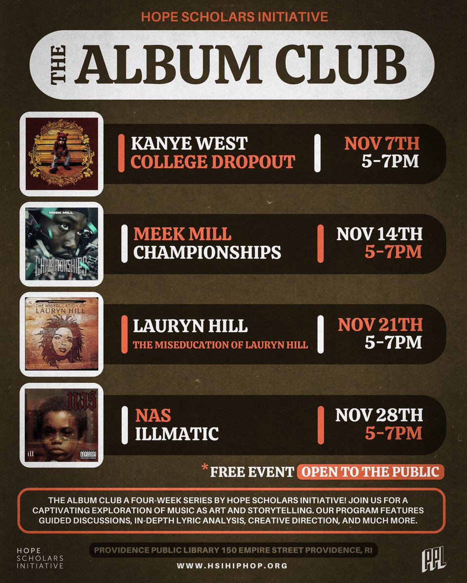 JonHopePVD's tweet image. Here is the full lineup for #TheAlbumClub by @hsihiphop and our partner @provlib #community #hiphoped 

Register: provlib.libcal.com/event/11452294