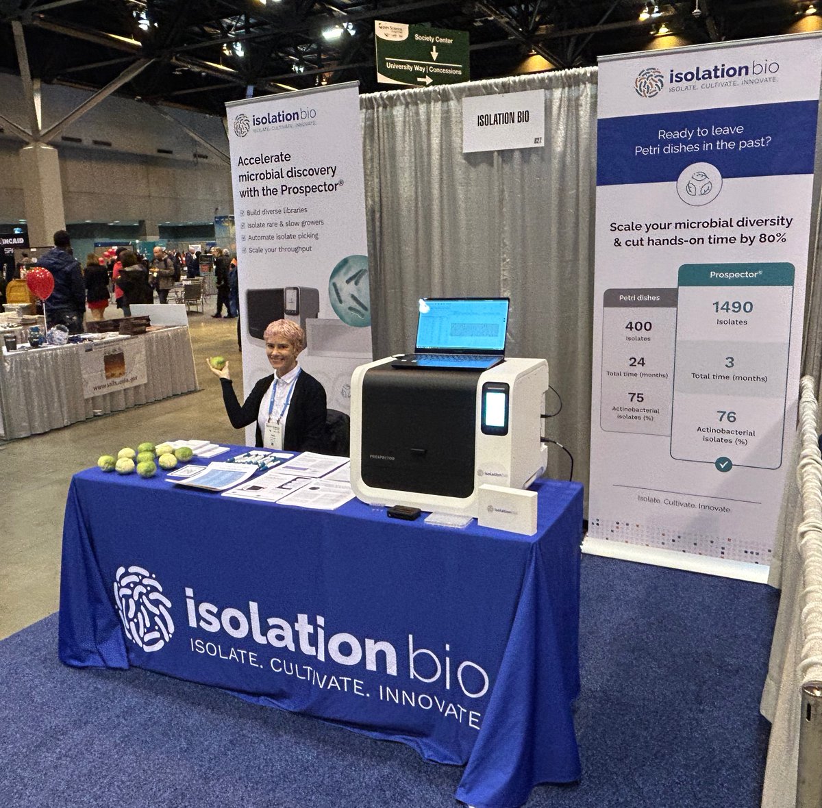 IsolationBio's tweet image. We are at the Tri-Society Ag meeting -  The American Society of Agronomy, Crop Science Society of America, &amp;amp; Soil Science Society of America in St. Louis. 
Stop by booth #827 to check out our Prospector high-throughput isolation and cultivation platform.
#microbiome #soil