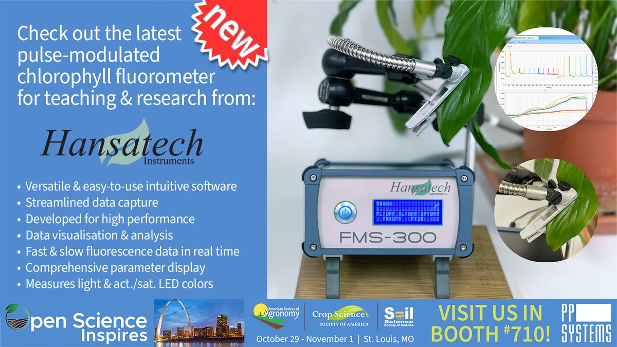 PP Systems @ppsystems.bsky.social (@pp_systems) on Twitter photo Check out the latest pulse-modulated #chlorophyll #fluorometer for both teaching & research. Easy to learn & use, it offers exceptional quality signal acquisition with measuring pulses of 400 ns & more! <a href="/ASA_CSSA_SSSA/">Agronomy, Crop, and Soil Science Societies</a> to learn more. bit.ly/FMS300 #ACSmtg <a href="/HansatechInst/">Hansatech Instruments</a> Check out the latest pulse-modulated #chlorophyll #fluorometer for both teaching & research. Easy to learn & use, it offers exceptional quality signal acquisition with measuring pulses of 400 ns & more! <a href="/ASA_CSSA_SSSA/">Agronomy, Crop, and Soil Science Societies</a> to learn more. bit.ly/FMS300 #ACSmtg <a href="/HansatechInst/">Hansatech Instruments</a>