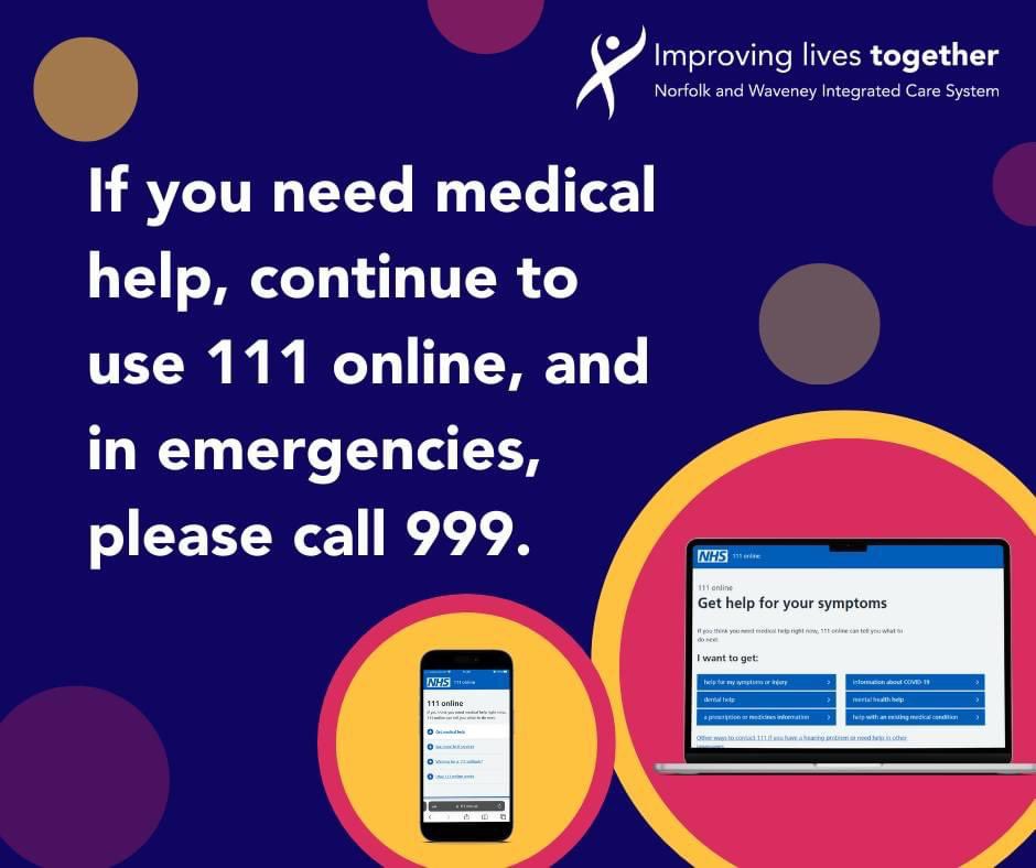 Our hospital is currently very busy. You can help by choosing the right service.

Only call 999 or attend emergency departments for serious accidents and genuine emergencies, like chest pain, breathing difficulties, bleeding that won’t stop or signs of stroke.