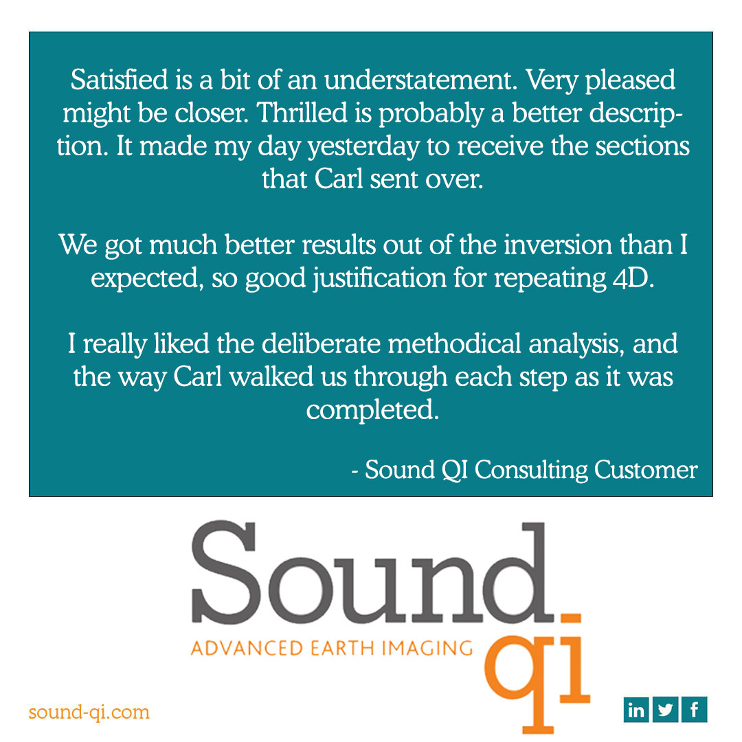 SoundQI's tweet image. Did you know that our team offers consulting services on different projects throughout the globe? We definitely like to keep ourselves busy. We feel such a great sense of pride when we hear comments like these from our customers. 
#SoundQI #QuantitativeInterpretation #Consulting