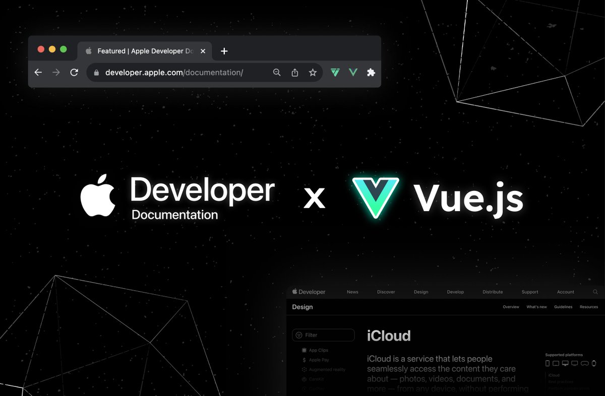 icarusgkx's tweet photo. Apple uses @vuejs in its Developer Docs 🖖🏼

#AppleEvent https://t.co/d21Kba0hEr
