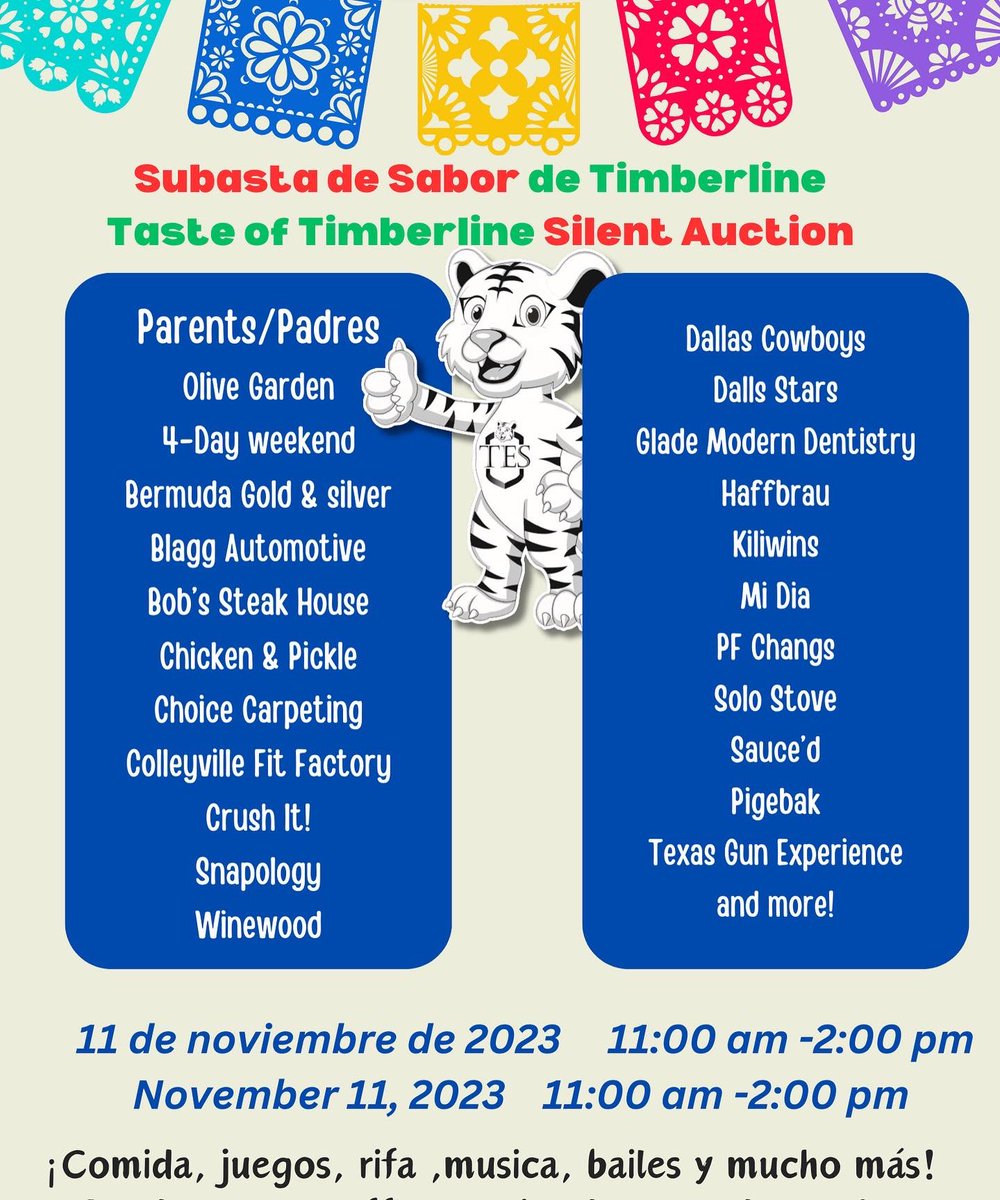Timberline PTA (@timberlinepta) on Twitter photo Silent Auction Taste of Timberline/Subasta de Sabor de Timberline <a href="/TimberlineNews/">Timberline Elementary School</a> Silent Auction Taste of Timberline/Subasta de Sabor de Timberline <a href="/TimberlineNews/">Timberline Elementary School</a>