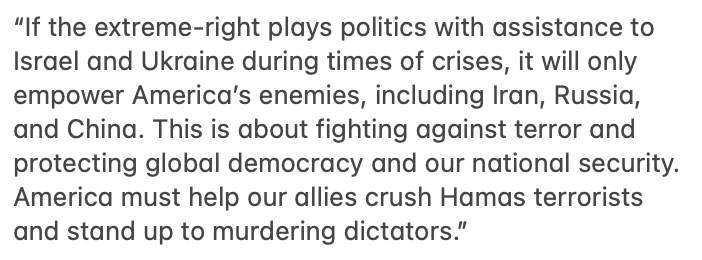 Marc Rod (@marcrod97) on Twitter photo Rep. Josh Gottheimer (<a href="/RepJoshG/">Rep Josh Gottheimer</a>) negative on the GOP's supplemental bill. "If the extreme-right plays politics with assistance to Israel and Ukraine during times of crises, it will only empower America’s enemies, including Iran, Russia, and China," he tells me. Full statement: Rep. Josh Gottheimer (<a href="/RepJoshG/">Rep Josh Gottheimer</a>) negative on the GOP's supplemental bill. "If the extreme-right plays politics with assistance to Israel and Ukraine during times of crises, it will only empower America’s enemies, including Iran, Russia, and China," he tells me. Full statement: