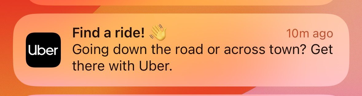Yo <a href="/Uber/">Uber</a> stop sending me irrelevant push notifications. I never wanna hear from you unless a ride/delivery is in-progress