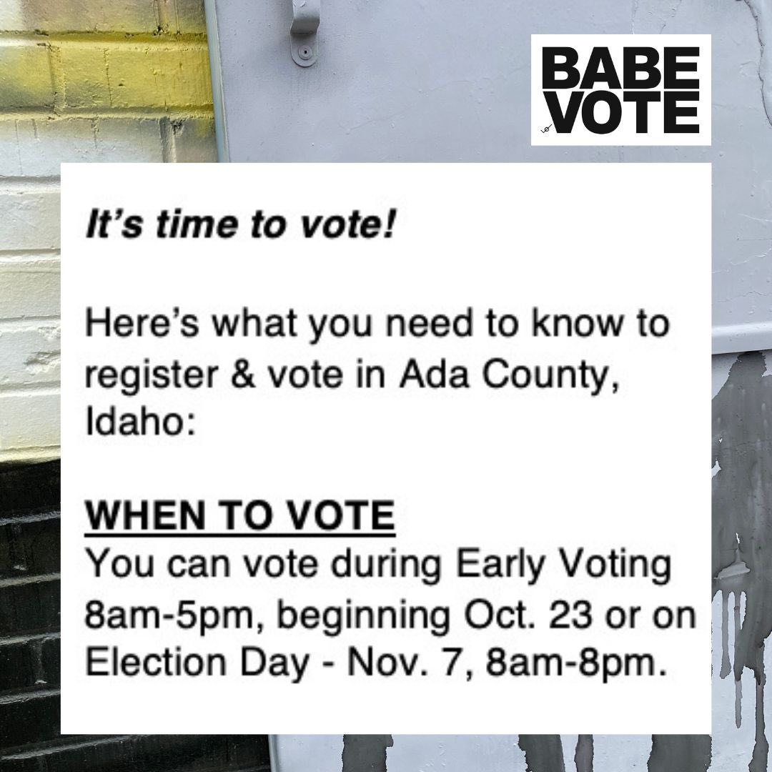 Thread on when, where & how to vote in Ada County. Pro tip: Register & vote early now thru Fri, Nov. 3 to avoid Election Day lines. 1/#BABEVOTE #idpol @voteearlyday @AdaElections