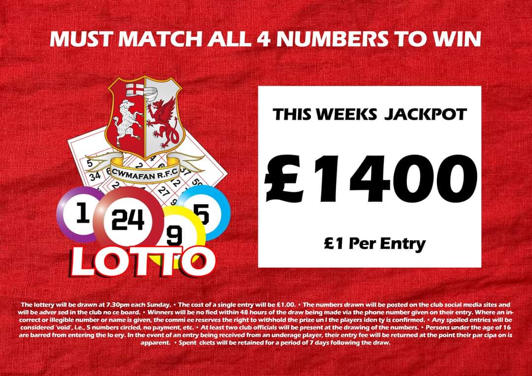 CwmafanRugby's tweet photo. There were no winners from this weeks Lotto draw. Therefore this weeks rollover jackpot is £1400!!!!

From this week we now accept card payment for lottery tickets.
Purchase your ticket from behind the bar and tune in Sunday for our Live Draw at 7:30pm

We now accept card https://t.co/7NrArd1gFb
