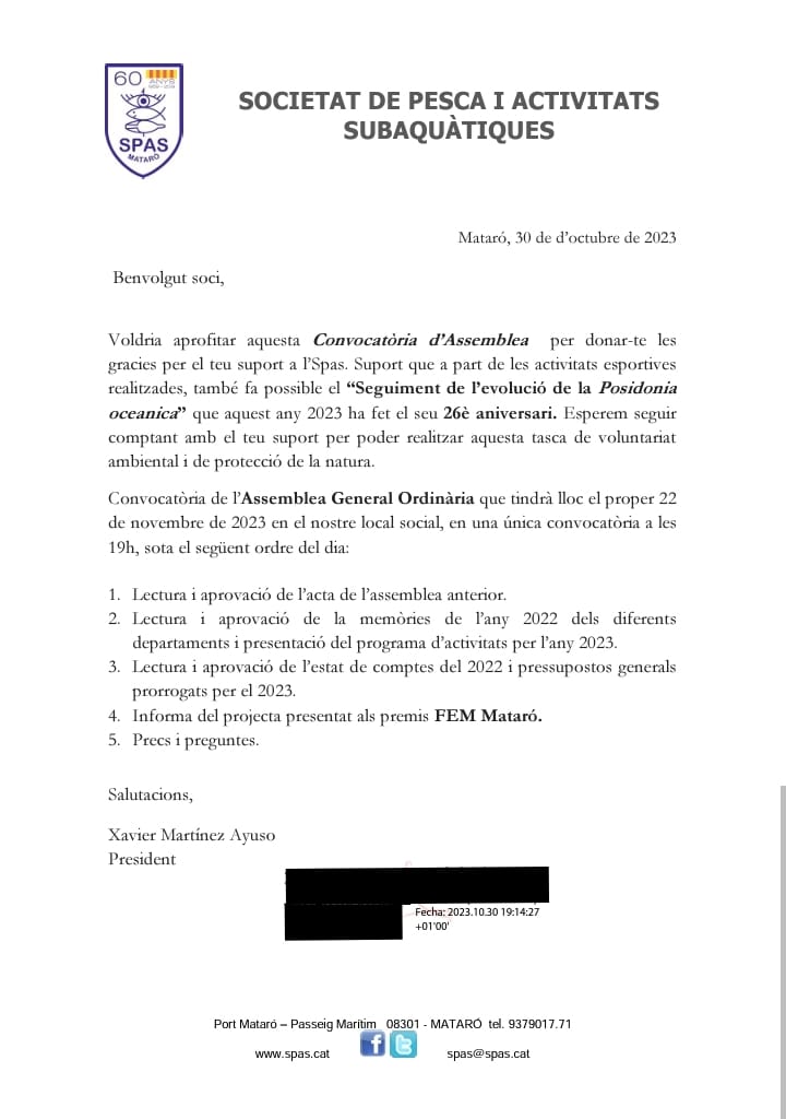 Convocatòria Assemblea General SPAS-Mataró
