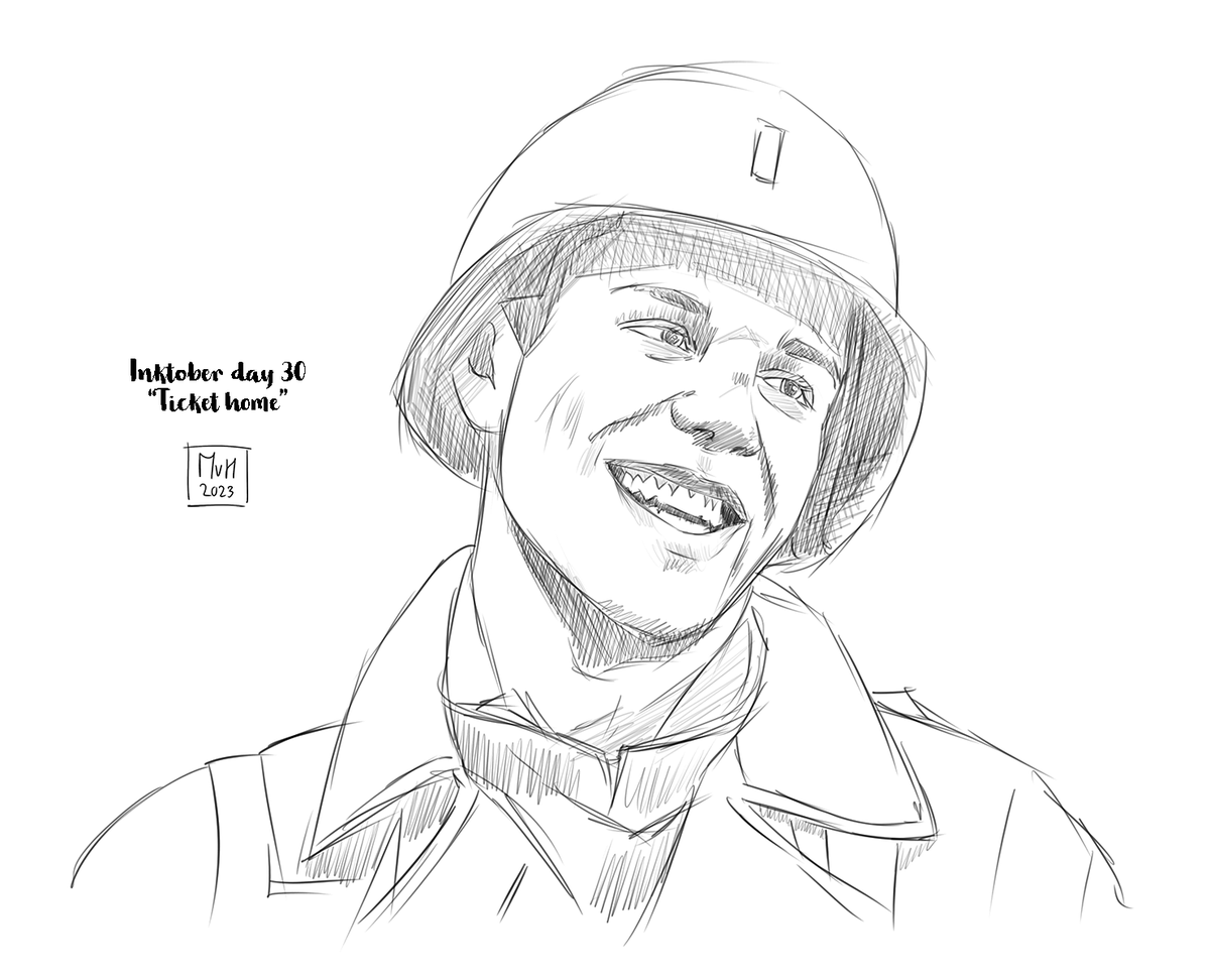 BoB Inktober day 30. Ticket home. I drew Lt. Peacock for this second-to-last prompt because of how genuinely happy everyone in Easy was for him to go home. Top lad. ;) #inktober #inktober2023
