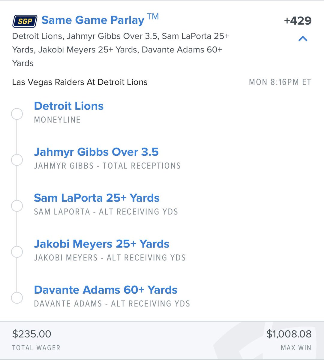SmartPlaysDaily's tweet photo. #NFL Raiders @ Lions SGP! 🏈 (+429)

Drop a like if you’re tailing!  Let’s ride 🎯🎯 https://t.co/4azaFMZqkp