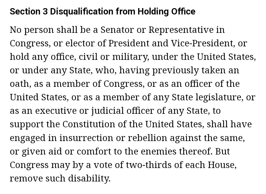 @RyanAFournier It couldn't be MORE constitutional. The case is literally based on the literal text of the constitution, dummdumm. 😅

U.S. Constitution, 14th Amendment, Section 3. What's 'unconstitutional' about it?