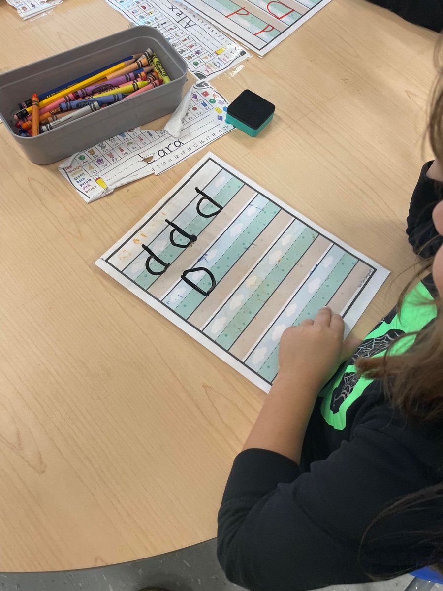 mrsbowesteaches's tweet photo. We learned all about the letter D this morning. We listened to "The Letter D" Book. Then students practiced printing capital and lowercase letter d's on our sky, grass and dirt paper. #alphabet #printingpractice #mentortext https://t.co/4o4I4KlrRP