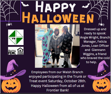 FrontierBankCO's tweet photo. Members of our Walsh branch had a great time handing out candy during the Trunk or Treat event held in Walsh on Saturday, October 28th. https://t.co/6v06aP5jG4