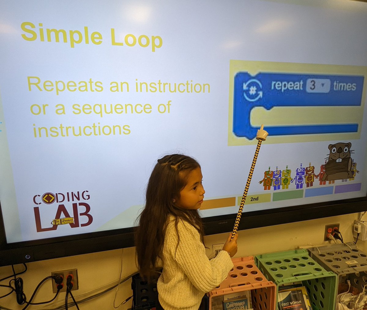 Ocelotscode's tweet image. ๐ฆซ ๐ 2nd grade Ocelot coders learned how simple loops can be useful when coding and in real life. Our little coders applied their knowledge on @CodeMonkeySTU Beaver Achiever challenges 11-20! Coding can Beaver-y fun! #LosFresnosCodes #OcelotsCode #Coding108