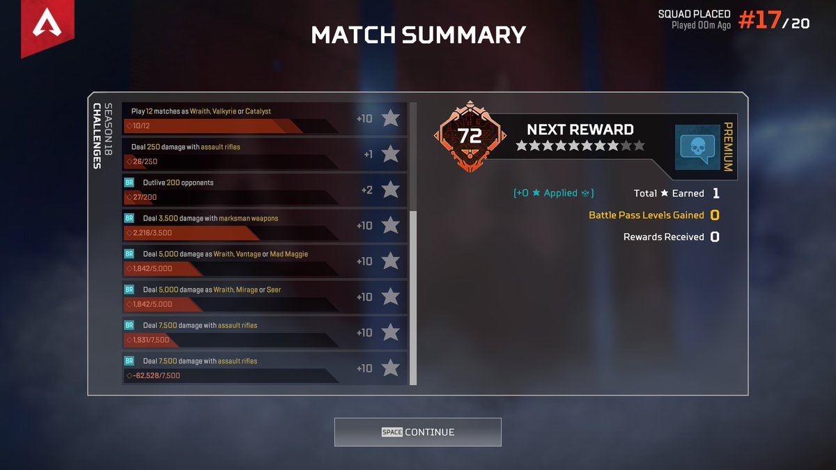 DurrinThe's tweet photo. @PlayApex The battle pass says I've done -62528 with the assault rifle. https://t.co/7ir09SAiIs
