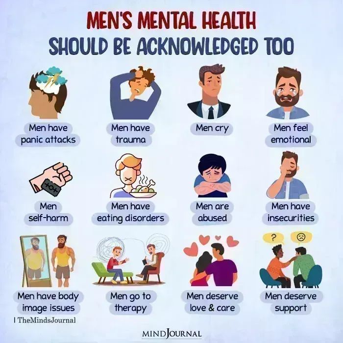 MindBodySoleUK's tweet photo. Men can struggle, too.
Men can be sad, too.
Men can cry, too.
Men can have a mental illness, too.

It doesn’t make them less “manly”. It makes them human. https://t.co/sBZJs0llZc