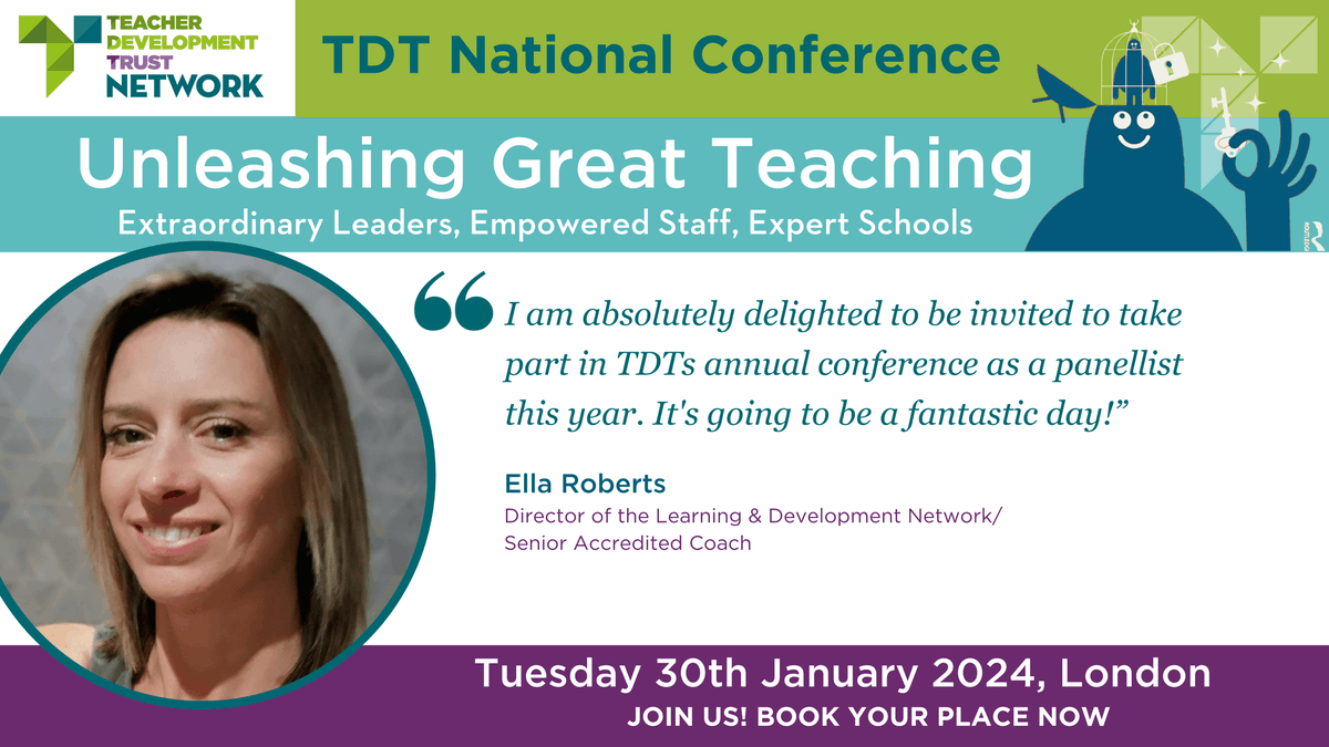 Teacher Development Trust (@teacherdevtrust) on Twitter photo Exciting news! <a href="/EllaRobsedu/">Ella Roberts</a> is joining our conference as a speaker. As the Director of TKAT's Learning and Development Network, Ella is committed to continuous growth, empowering colleagues to learn, innovate, & share knowledge. Get your tickets now at
shorturl.at/boGN7 Exciting news! <a href="/EllaRobsedu/">Ella Roberts</a> is joining our conference as a speaker. As the Director of TKAT's Learning and Development Network, Ella is committed to continuous growth, empowering colleagues to learn, innovate, & share knowledge. Get your tickets now at
shorturl.at/boGN7