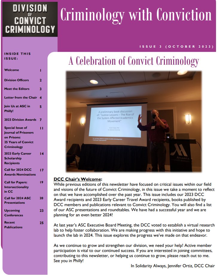 The latest edition of our newsletter, Criminology with Conviction, is now available! This issue celebrates our accomplishments from 2023. Be sure to check out page 5 for a list of our ASC presentations. See you Philly! concrim.org/wp-content/upl…