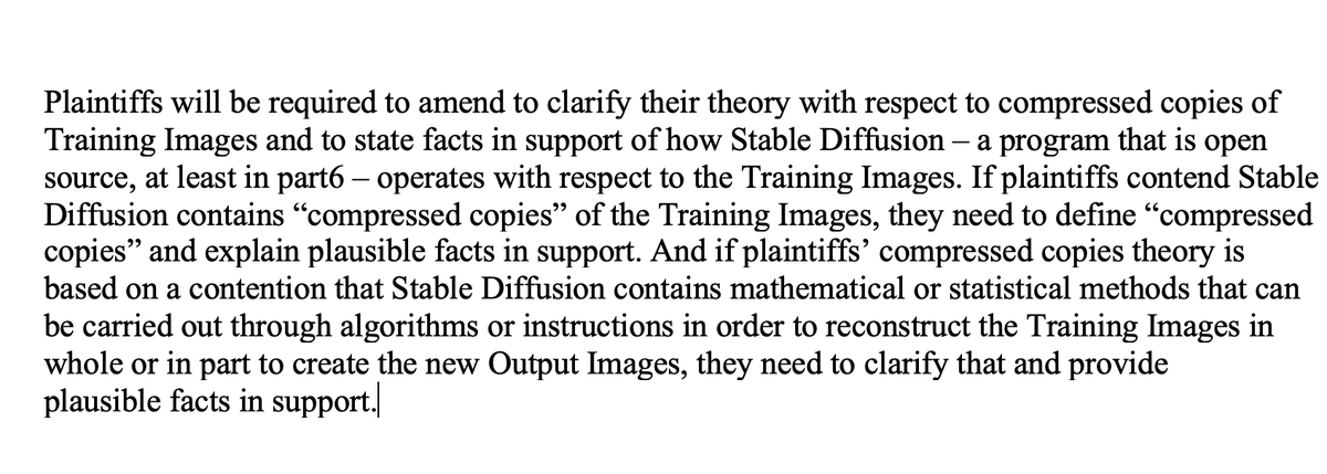 A very interesting part of the discussion has been the fact that there is no evidence that compressed copies of images are contained in the model, something which many of us noted from day one. The judge has left the door open to evidence to be presented.