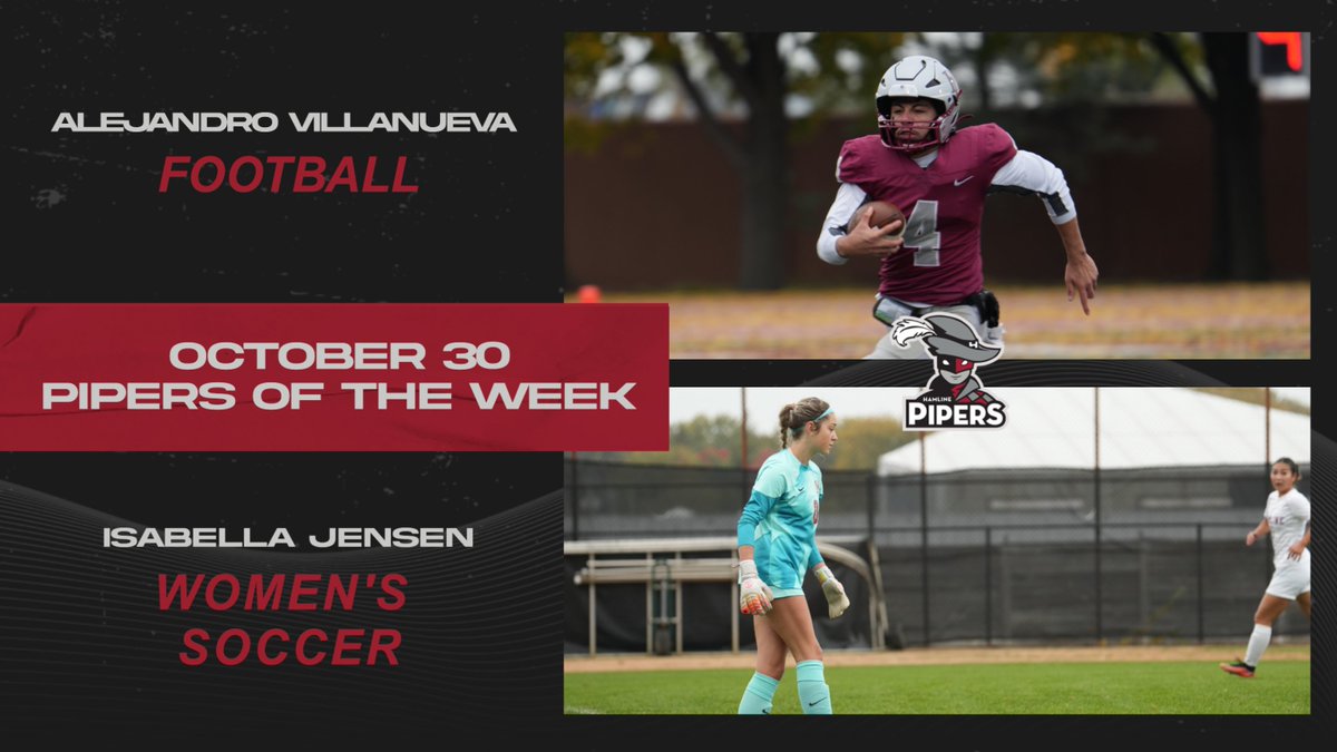 October 30 Pipers of the Week!

M 🏈 | Alejandro Villanueva (tinyurl.com/4e9yt53f)

W ⚽️ | Isabella Jensen (tinyurl.com/3km288mp)