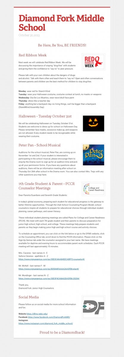 DiamondForkMS's tweet photo. Diamond Fork Middle School Newsletter - October 30, 2023 https://t.co/nkx2ZDBtJd https://t.co/rhJEeWNCuj