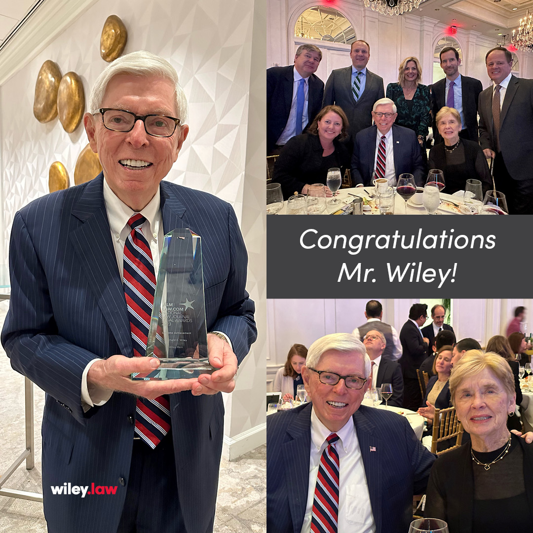 WileyRein's tweet photo. Congrats to Dick Wiley, our "legendary" co-founder who was honored with @TheNLJ’s 2023 Lifetime Achievement Award. Dick’s innovative spirit, legal acumen, and consensus-building talents paved the way for new generations of services that have transformed global connectivity. https://t.co/Gro2G7xvjm