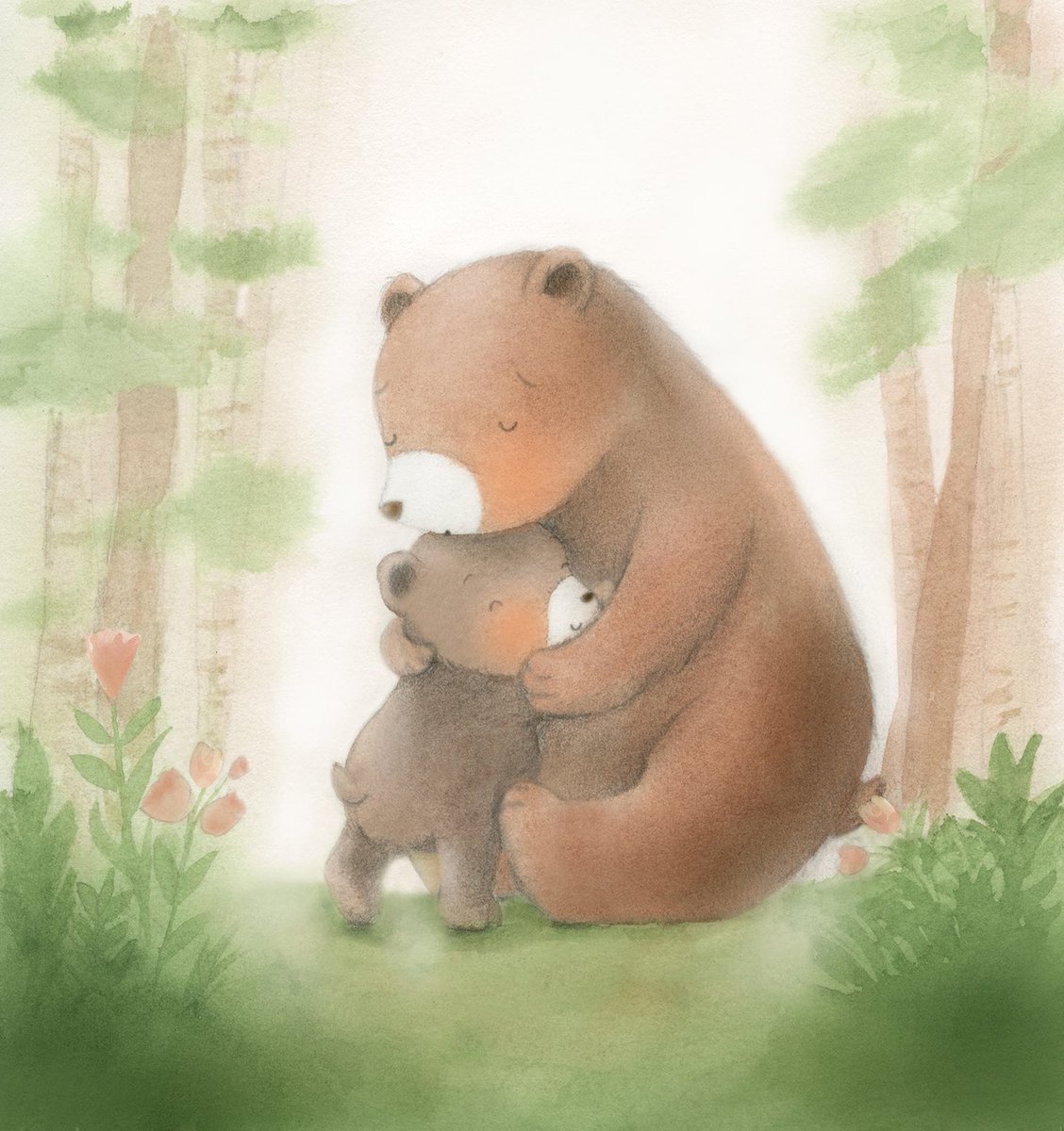 Nothing like hugs and kisses from momma 💚🩷 I love illustrating “I love you” animal books! My favorite kind for sure 🥰 #kidlitart #kidlit #childrensbooks #childrensbookillustrator #sweetbears
