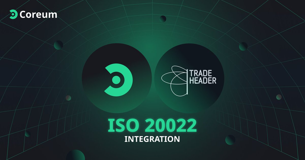 Coreum (@coreumofficial) on Twitter photo Having worked with top-tier banking institutions and leveraging their profound expertise in data standards, <a href="/tradeHeader/">TradeHeader</a> will assist #Coreum as it efficiently integrates ISO 20022 compatibility across the network.
Learn more in our latest article ⤵️
bit.ly/46GMxDu Having worked with top-tier banking institutions and leveraging their profound expertise in data standards, <a href="/tradeHeader/">TradeHeader</a> will assist #Coreum as it efficiently integrates ISO 20022 compatibility across the network.
Learn more in our latest article ⤵️
bit.ly/46GMxDu