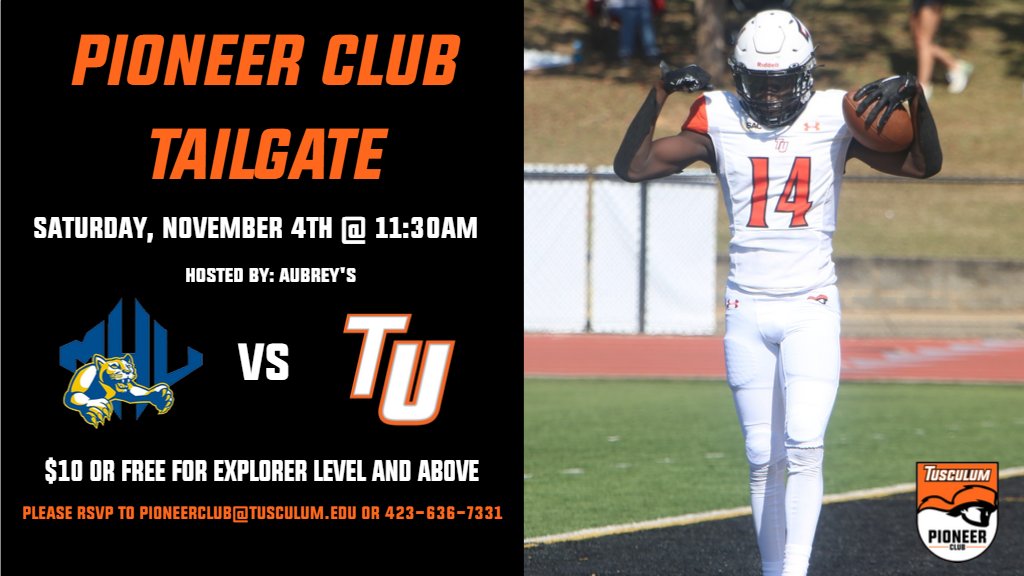 Good afternoon Pioneer Nation, we are excited to be hosting a tailgate again this weekend! The Pioneers are battling Mars Hill for a spot in the SAC championship, and we need your support on Saturday! Please RSVP by Thursday, November 2nd to be guaranteed a spot at the tailgate.