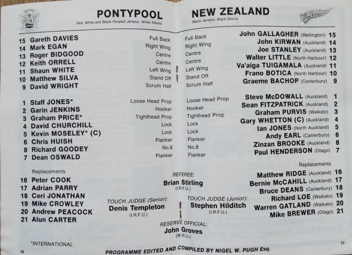 BoreRugby's tweet photo. Completing the set for the @AllBlacks tour of Wales in 1989. @PontypoolRFC take on the tourists. https://t.co/en0h9vHFLL