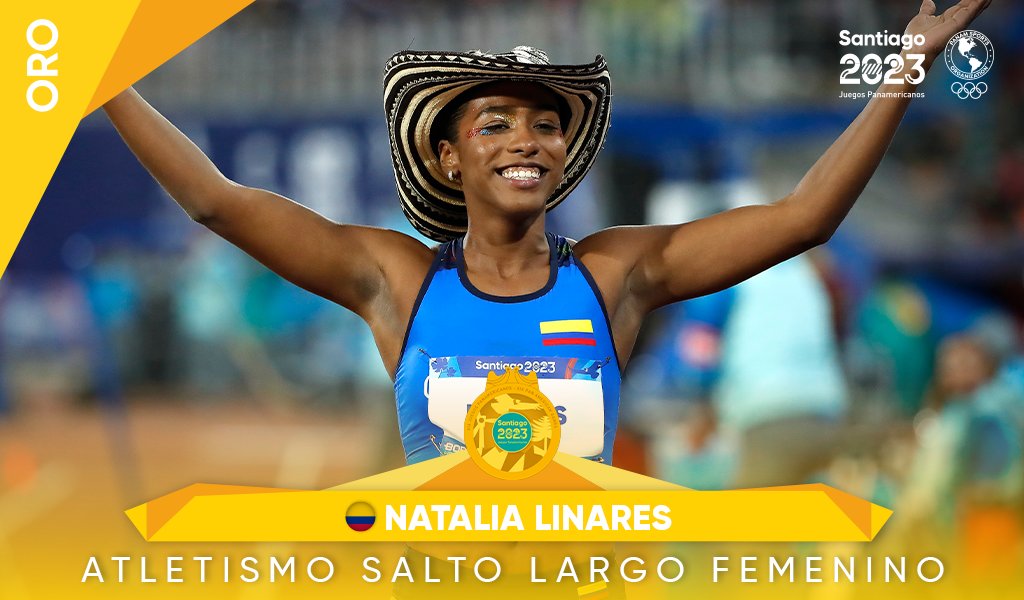 @TeamUSA @timebrasil #DÍA10 🤩🥇⚡️ ¡COLOMBIA PRESENTE! La carismática atleta del país cafetero, Natalia Linares, realizó el mejor salto largo, por lo que logró quedarse con la medalla soñada por cualquier deportista, la de oro. ¡Felicitaciones Natalia!