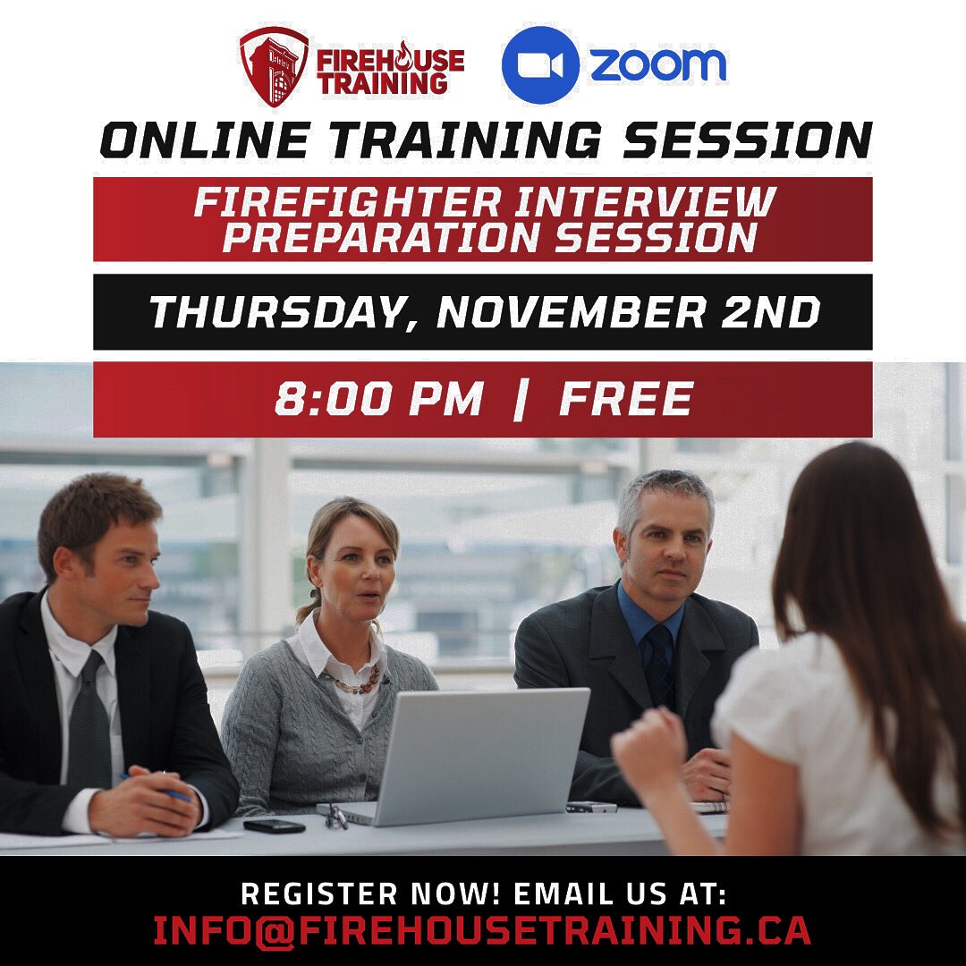 FirehouseTrain1's tweet photo. Our next FREE Interview Prep Session date just dropped, and it’s happening this Thursday night! Join our virtual interview prep session at 8pm; and make your next panel interview the best it can be. Email info@firehousetraining.ca today to book your seat and get on the list.👩‍🚒 https://t.co/SZVaHRbUh6