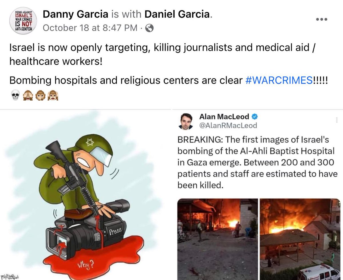 MrAndyNgo's tweet photo. I've found the Facebook page of Daniel Garcia, the man accused of breaking into a Jewish family's Los Angeles home and threatening to kill them. When he was arrested, he repeatedly screamed, "Brown lives matter" and "Free Palestine." His social media posts show a long hatred of Israel, perhaps inspired by misinformation. https://t.co/HMNdBy6Fy7