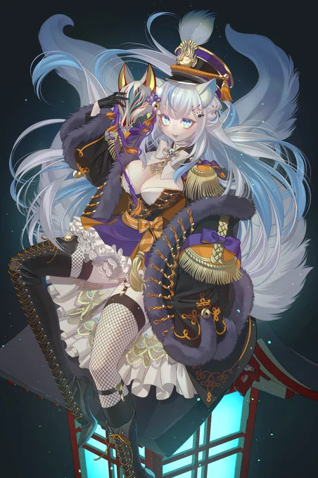 ハッピーハロウィン ハロウィン概念軍服仕様の綾織すいちゃんを描かせていただきました モフモフプリティボディ、描いてて楽しかったですお狐は、日本のオタクの心なんよ!