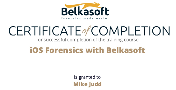 Thanks to <a href="/belkasoft/">Belkasoft</a> training, I'm now a certified iOS Forensicator!!!