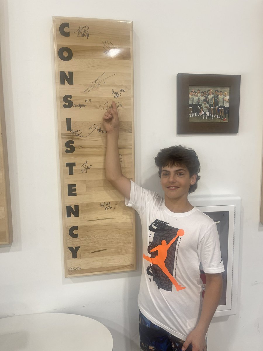 Now that baseball season takes a break, time to turn to basketball. A few weeks back, got to train again at <a href="/TheProLane/">The Pro Lane</a> when I was back in Wisconsin. Got to sign the board next to an NBA player, Tyler Herro. Working hard every day, #consistency <a href="/JrHoyaHoops/">Harrison Junior League Basketball</a>