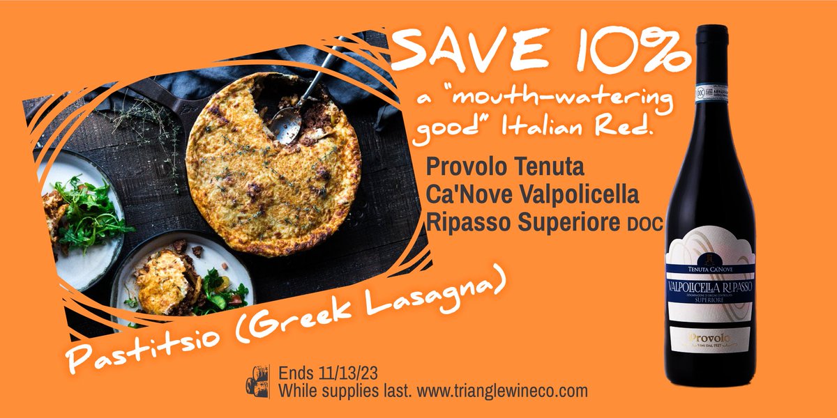 Elevate your dinner game with our latest Italian selection: Provolo Tenuta Ca'Nove Valpolicella Ripasso Superiore tinyurl.com/tksrynf2 Think red berry fruit meets mouth-watering spices—perfect w/ pizza, beef fajitas, or pastitsio (recipe on homepage). 🍕🌮🍲 #ItalianRedWine