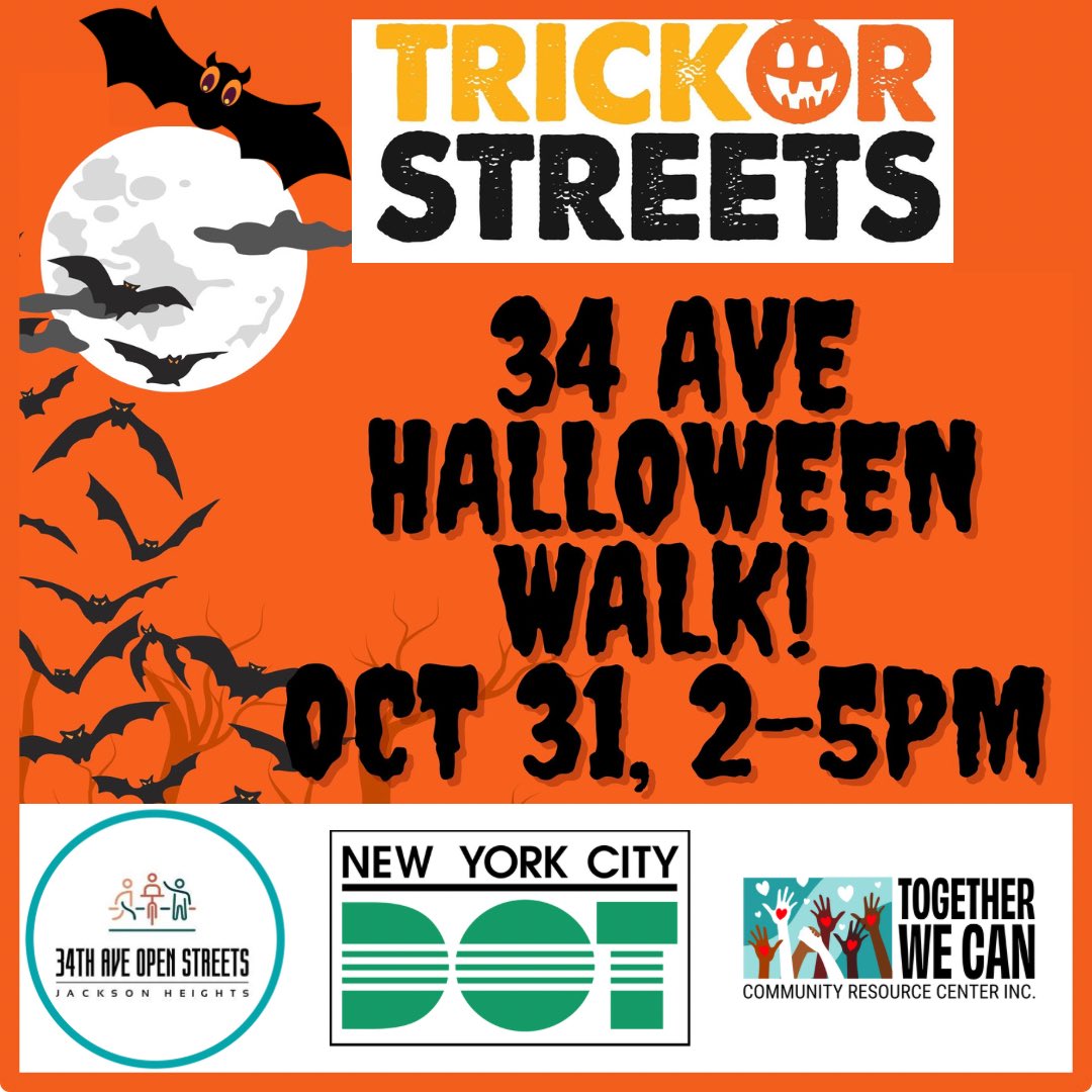 34_ave's tweet photo. Come out to @34_ave for a pre-parade promenade along 34 Ave. The 34 Avenue Open Streets Coalition will have volunteers stationed with wagons full of candy at many of our plazas. We are proud to partner with @nyc_dot for their trick or streets program again this year. https://t.co/MhoN8uZJhC