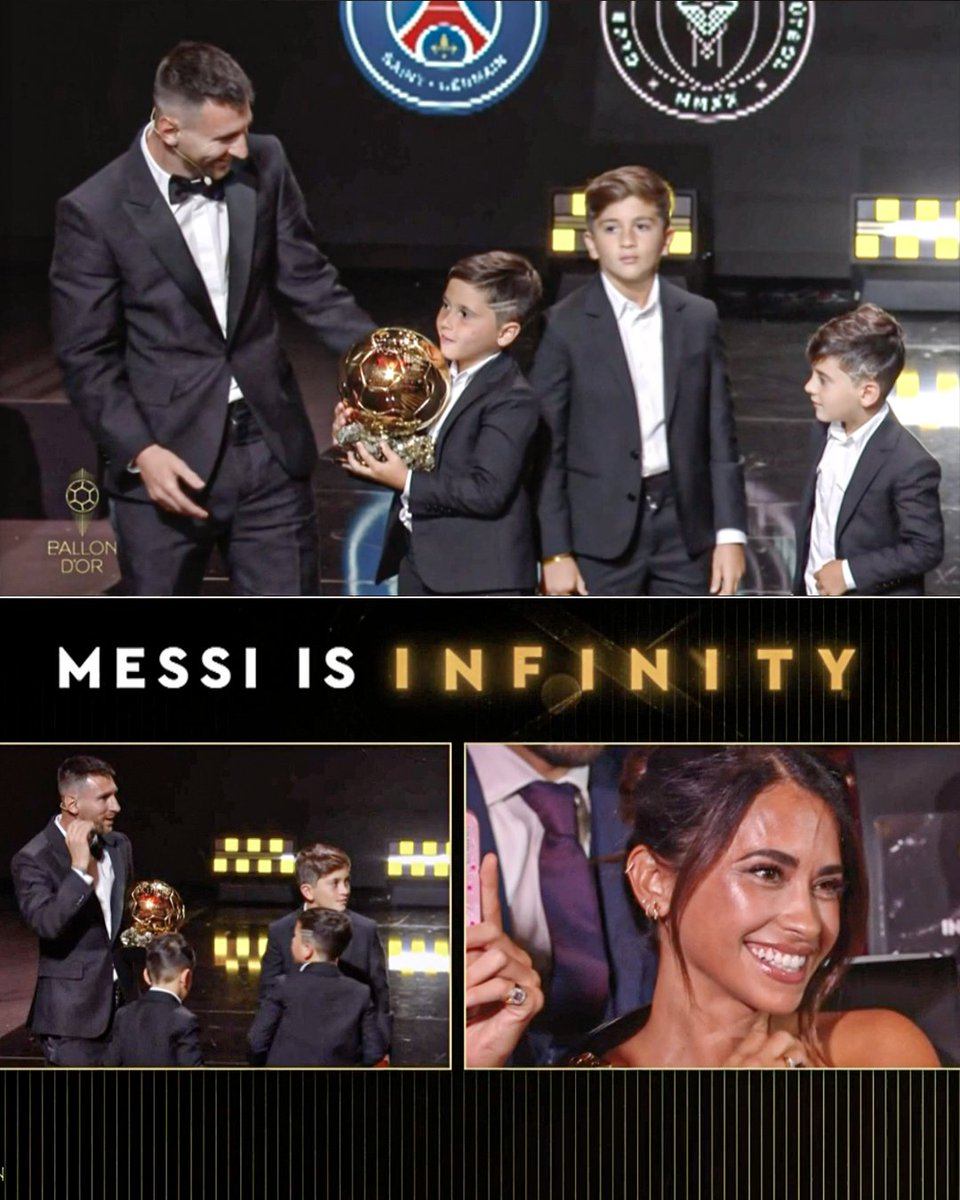 Antonela's reaction seeing her three boys on the stage with dad ❤️