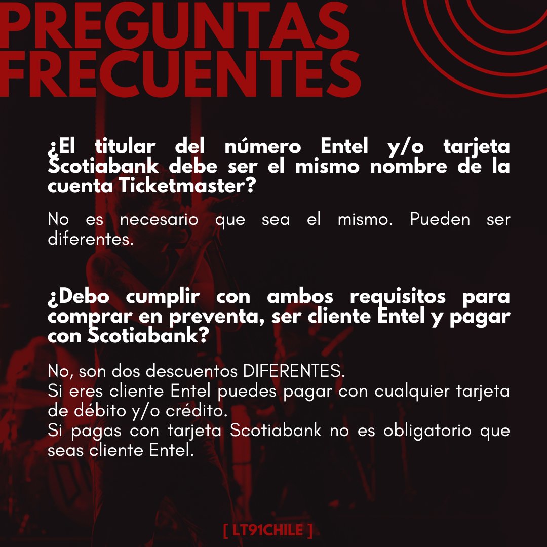 LT91Chile's tweet photo. PREGUNTAS FRECUENTES

Acá les dejamos algunas de las consultas que más se repiten referente a la venta de entradas

(3/3) https://t.co/ubv88ppvub