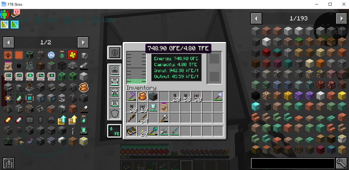 necopan12's tweet photo. #FTBSkies
#マイクラ
ultimateinductioncellを3つ積んで蓄電容量が4.80TFEとなりました。
蛍石が枯渇気味で刻一刻と核分裂燃料が減っていきますが拠点が停止する危険はほぼなくなりました https://t.co/f4vvEn2srh