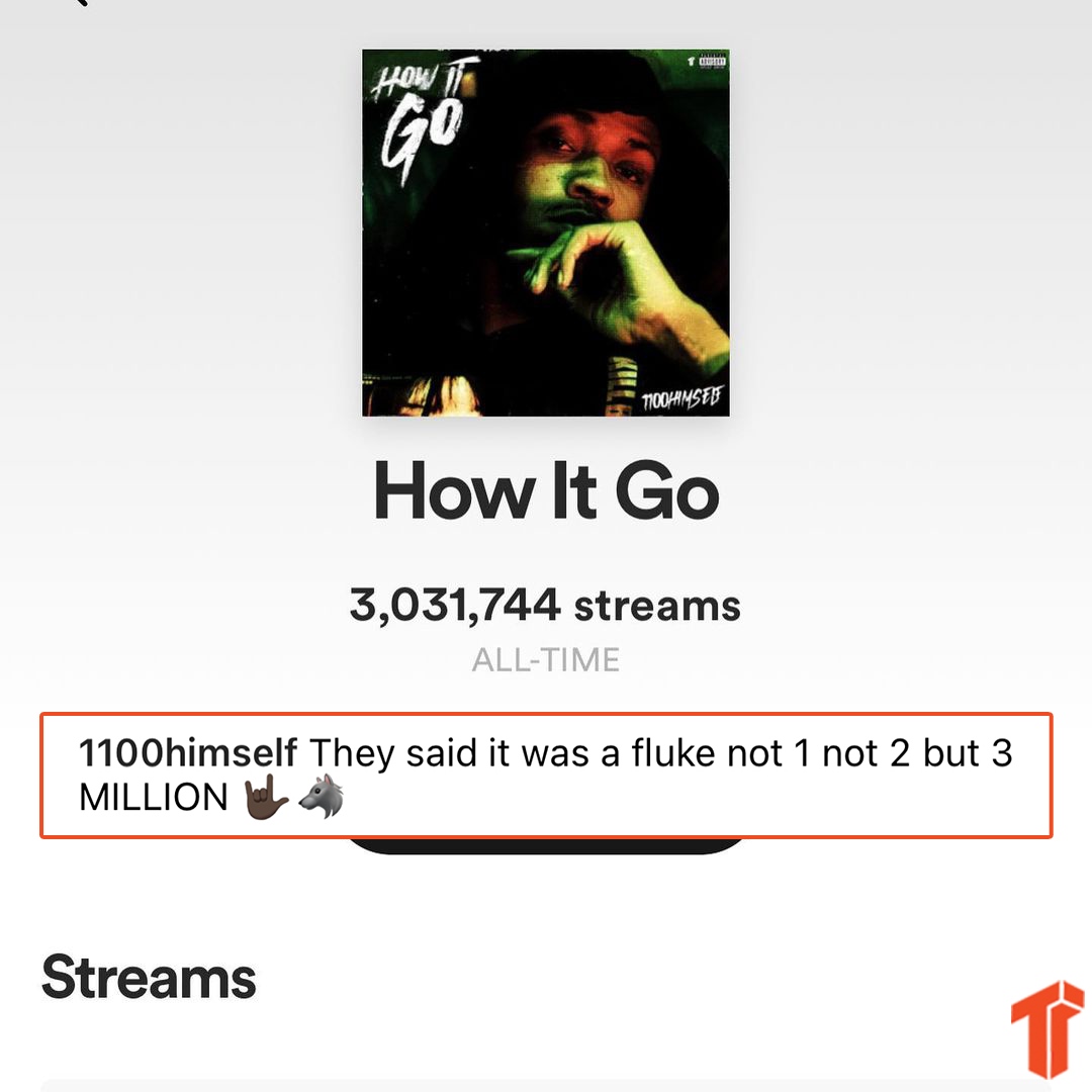 TheThizzler's tweet photo. Oakland's @1100himself_ just hit 2 million streams on Spotify with his viral hit "How It Go"! π₯ Is this your favorite song by #1100Himself? https://t.co/leuafKMxK7