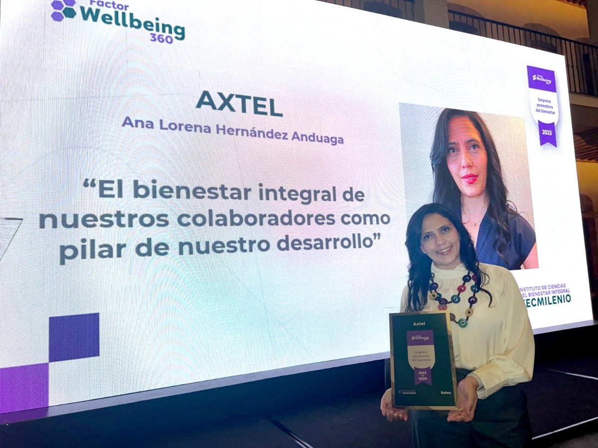 AxtelCorp's tweet photo. Recibimos el reconocimiento Factor Wellbeing otorgado por el @w360tecmilenio  de la Universidad @Tecmilenio en alianza con @Forbes_Mexico.
Agradecemos esta distinción, que nos motiva a seguir trabajando en pro del bienestar de nuestros colaboradores.

#Axtel #FactorWellbeing https://t.co/yAlnT1csko