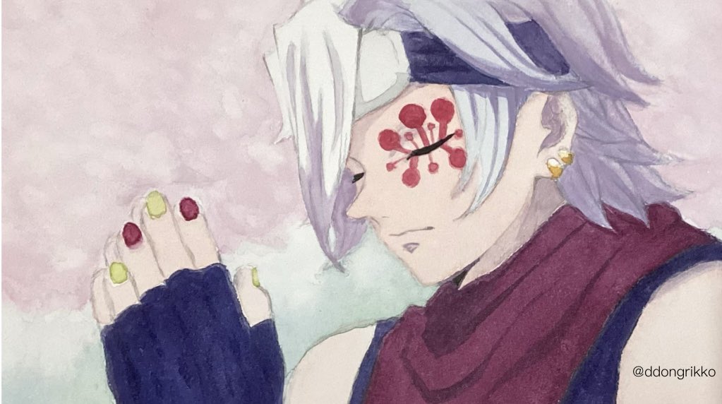 #宇髄天元誕生祭2023
#宇髄天元生誕祭2023
おめでとうございます㊗️
水彩　模写