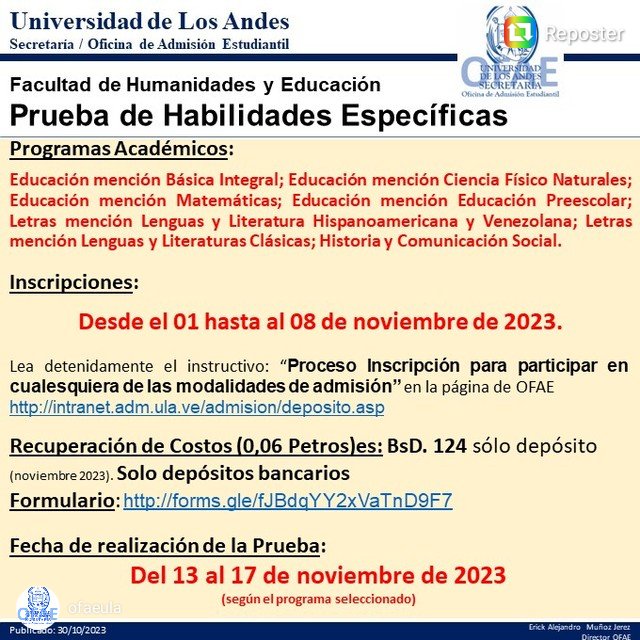 SecretarioULA's tweet photo. Proceso de Admisión #ULA información en @OFAEULA https://t.co/LcoAfqC5Mm