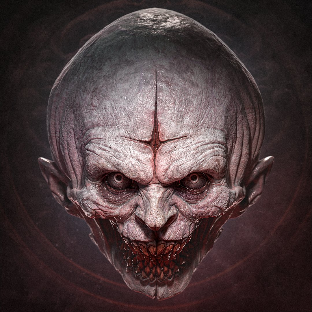 Descent into #ell, day 12, final day!
Masks of the day:

Smile, by @SadanVague
Pandemonium, by <a href="/hartmanns_art/">Steffen Hartmann</a>

We end on a grand high. Two of my favourite artists.
Both are absolutely to be followed. Check their links in reply below!